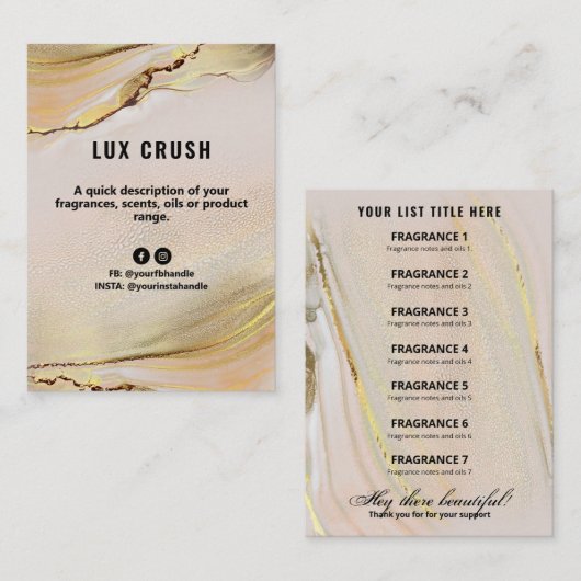 Roze en goudalcohol Kaart productprijslijst Visitekaartje (Voorkant / Achterkant)