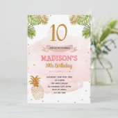 Roze en goudananas 10e verjaardag kaart (Staand voorkant)