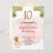 Roze en goudananas 10e verjaardag kaart (Voorkant / Achterkant)