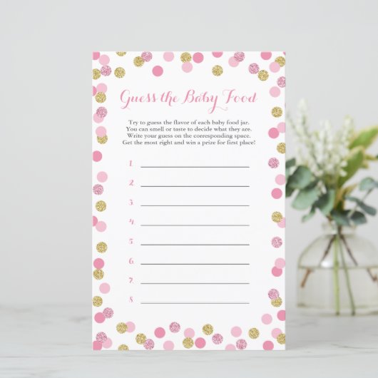 Roze en goudBaby shower raden het Baby Food Game (Staand voorkant)