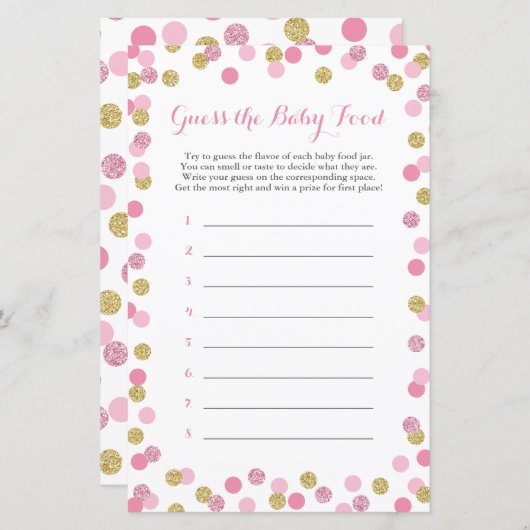 Roze en goudBaby shower raden het Baby Food Game (Voorkant / Achterkant)
