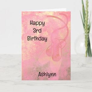 Roze en goudballet 3rd Birthday Kaart
