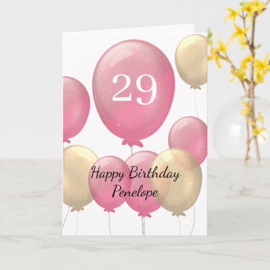 Roze en goudballonnen 29e Kaart op zaterdag (Gele Bloem)