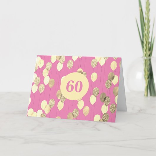 Roze en goudballonnen 60e verjaardag kaart (Voorkant)