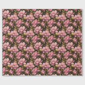 Roze en goudbloeiende Magnolia Bloemen Cadeaupapier (Vlak)