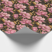 Roze en goudbloeiende Magnolia Bloemen Cadeaupapier (Hoek)