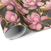 Roze en goudbloeiende Magnolia Bloemen Cadeaupapier (Rol Hoek)