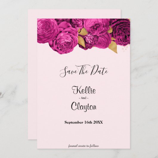 Roze en goudbloem besparen de datum save the date (Voorkant / Achterkant)