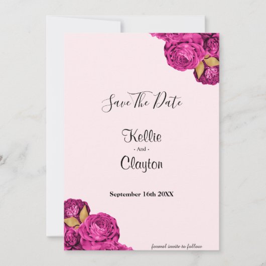 Roze en goudbloem besparen de datum save the date (Voorkant)
