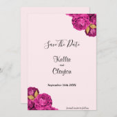 Roze en goudbloem besparen de datum save the date (Voorkant / Achterkant)