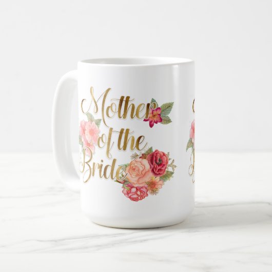 Roze en goudbloem Moeder van de Mok van de Bride (Voorkant links)