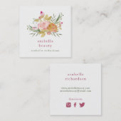 Roze en goudbloemen | Icons voor sociale media Vierkante Visitekaartje (Voorkant / Achterkant)
