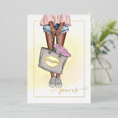 Roze en goudbolletjes lippen bachelorette Folie in Folie Uitnodiging (Staand Voorkant)