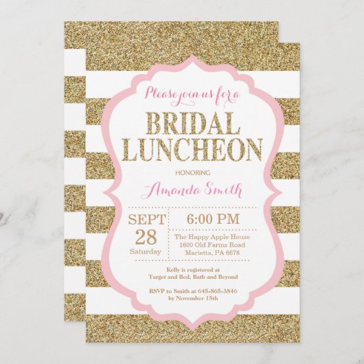 Roze en goudbridale nodulaire uitnodiging Glitter (Voorkant / Achterkant)