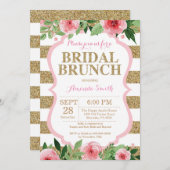 Roze en goudbruin Brunch Invitation Glitter Kaart (Voorkant / Achterkant)