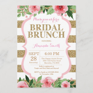 Roze en goudbruin Brunch Invitation Glitter Kaart