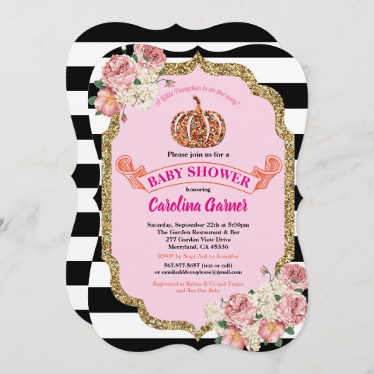 Roze en goudbruine douche voor baby's kaart (Voorkant / Achterkant)