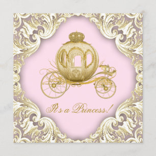 Roze en goudcarriage Royal Princess Baby shower Kaart