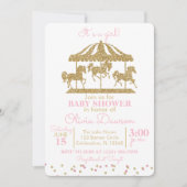 Roze en goudcarrousel Baby shower Kaart (Voorkant)