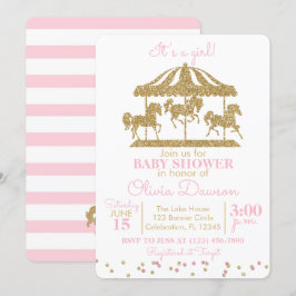 Roze en goudcarrousel Baby shower Kaart