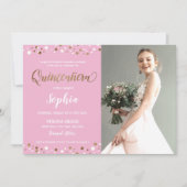 Roze en goudConfetti Quinceanera 15 jaar Kaart (Voorkant)