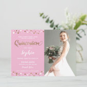 Roze en goudConfetti Quinceanera 15 jaar Kaart (Staand voorkant)