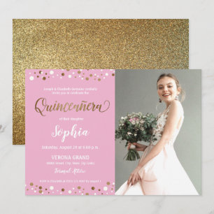 Roze en goudConfetti Quinceanera 15 jaar Kaart