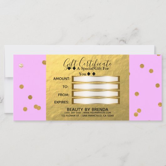 Roze en goudConfetti Stippen Glam Cadeaubon (Achterkant)