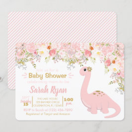 Roze en gouddinosaurus Baby shower van Floral Girl Kaart