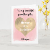  roze en gouden 11e verjaardag kleindochter kaart (Gele Bloem)