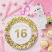 Roze en gouden 16de verjaardagsborden papieren bordje (Feest)