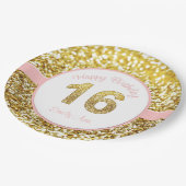 Roze en gouden 16de verjaardagsborden papieren bordje (Gekanteld)