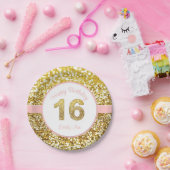 Roze en gouden 16de verjaardagsborden papieren bordje (Feest)