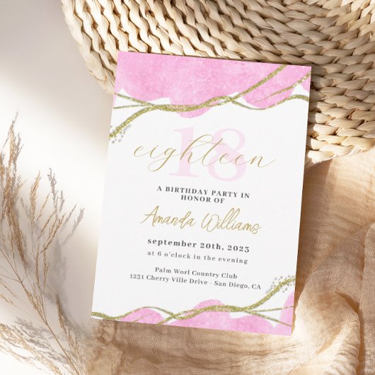 Roze en gouden 18e verjaardag kaart