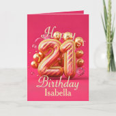 Roze en gouden 21e verjaardag met sprankelende acc kaart (Voorkant)