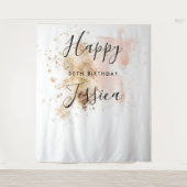 Roze En Gouden 30e Verjaardag Fotocabine Achtergro Wandkleed (Voorkant)