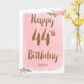 Roze en gouden 44ste verjaardag kaart (Gele Bloem)