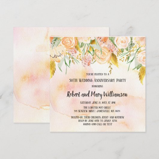 Roze en Gouden 50ste Verjaardagsuitnodigingen Kaart (Voorkant / Achterkant)