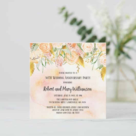 Roze en Gouden 50ste Verjaardagsuitnodigingen Kaart (Staand voorkant)