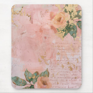 Roze en Gouden Abstracte Bloemkunst Muismat
