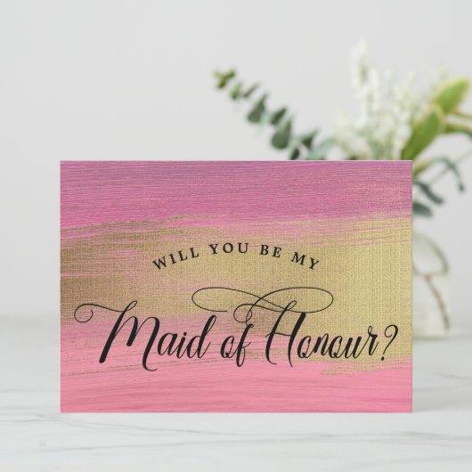 Roze en gouden Abstracte bruidsmeisje met eervolle Kaart (Staand voorkant)