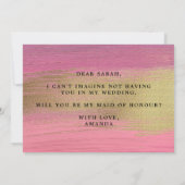 Roze en gouden Abstracte bruidsmeisje met eervolle Kaart (Achterkant)