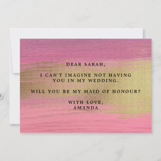 Roze en gouden Abstracte bruidsmeisje met eervolle Kaart (Achterkant)