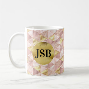Roze en Gouden Abstracte Kunst Monogram Mok