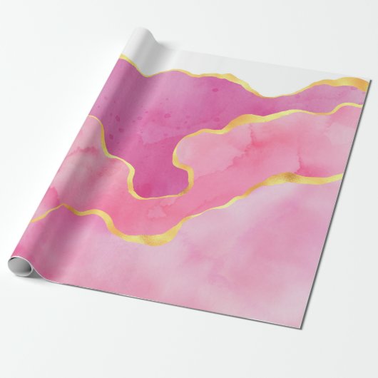 Roze en gouden agaat cadeaupapier (Uitgerold)