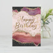 Roze en gouden agaat glinsterende verjaardagskaart kaart (Staand voorkant)