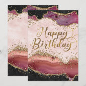 Roze en gouden agaat glinsterende verjaardagskaart kaart (Voorkant / Achterkant)