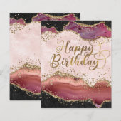 Roze en gouden Agaat Glitter Verjaardag Kaart (Voorkant / Achterkant)