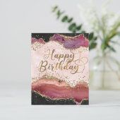 Roze en gouden Agaat Glitter Verjaardag Kaart (Staand voorkant)