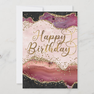 Roze en gouden agaat glitter verjaardagskaart kaart